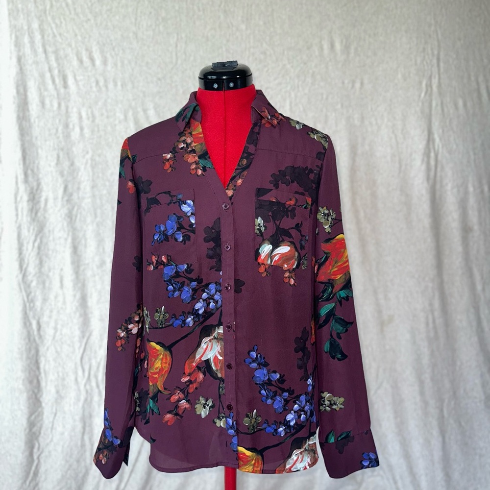 Express Floral Blouse - Burgundy and Multicolor